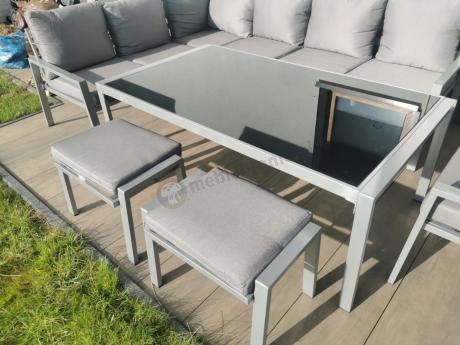 Szare nowoczesne meble ogrodowe - modułowy narożnik 184x239cm i fotel - Sodor Corner XL - Silver