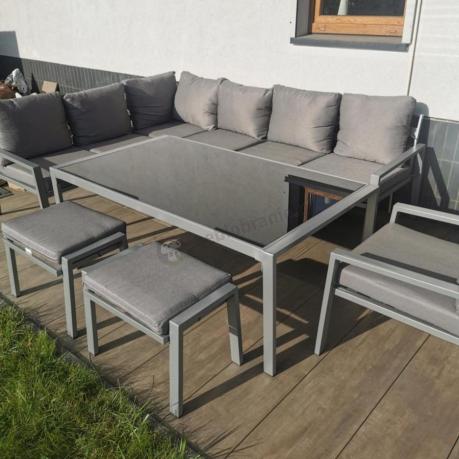 Szare nowoczesne meble ogrodowe - modułowy narożnik 184x239cm i fotel - Sodor Corner XL - Silver