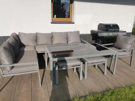 Szare nowoczesne meble ogrodowe - modułowy narożnik 184x239cm i fotel - Sodor Corner XL - Silver