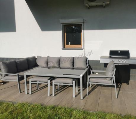 Szare nowoczesne meble ogrodowe - modułowy narożnik 184x239cm i fotel - Sodor Corner XL - Silver