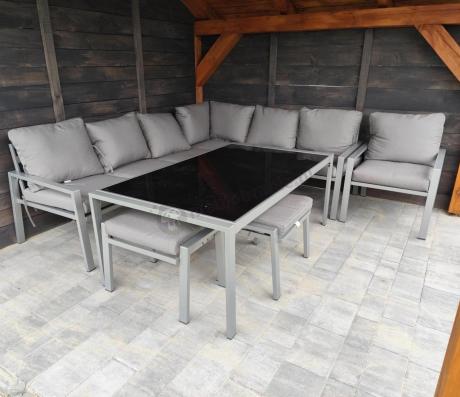 Szare nowoczesne meble ogrodowe - modułowy narożnik 184x239cm i fotel - Sodor Corner XL - Silver