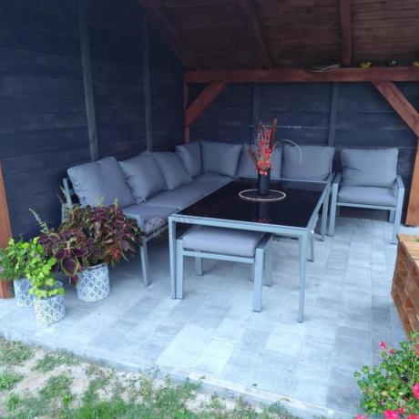 Szare nowoczesne meble ogrodowe - modułowy narożnik 184x239cm i fotel - Sodor Corner XL - Silver