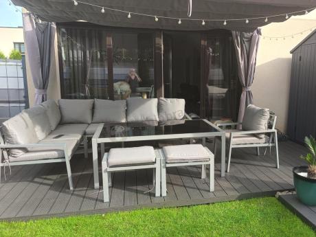 Szare nowoczesne meble ogrodowe - modułowy narożnik 184x239cm i fotel - Sodor Corner XL - Silver