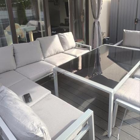 Szare nowoczesne meble ogrodowe - modułowy narożnik 184x239cm i fotel - Sodor Corner XL - Silver