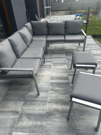 Szare nowoczesne meble ogrodowe - modułowy narożnik 184x239cm i fotel - Sodor Corner XL - Silver