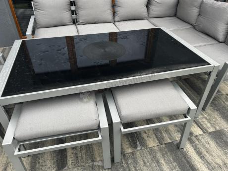 Szare nowoczesne meble ogrodowe - modułowy narożnik 184x239cm i fotel - Sodor Corner XL - Silver