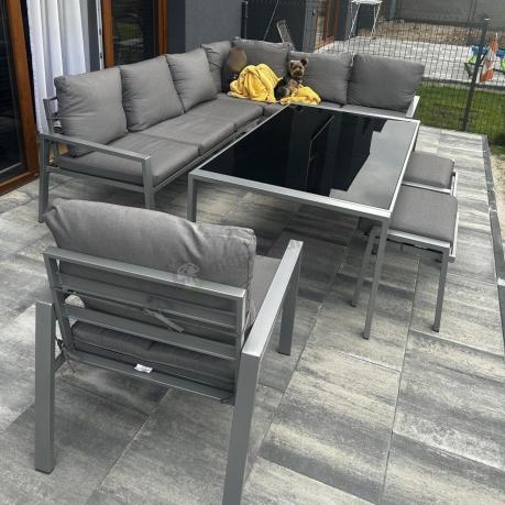 Szare nowoczesne meble ogrodowe - modułowy narożnik 184x239cm i fotel - Sodor Corner XL - Silver