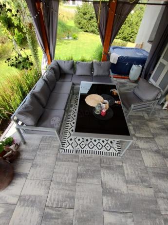 Szare nowoczesne meble ogrodowe - modułowy narożnik 184x239cm i fotel - Sodor Corner XL - Silver