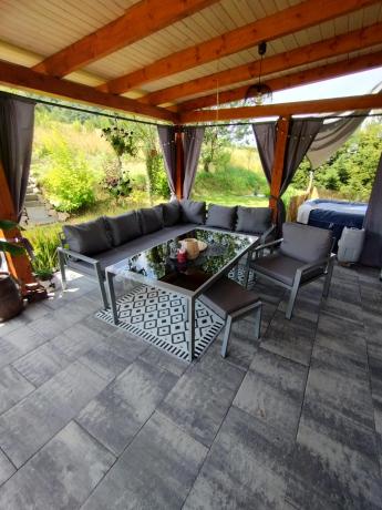 Szare nowoczesne meble ogrodowe - modułowy narożnik 184x239cm i fotel - Sodor Corner XL - Silver