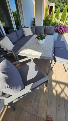 Szare nowoczesne meble ogrodowe - modułowy narożnik 184x239cm i fotel - Sodor Corner XL - Silver