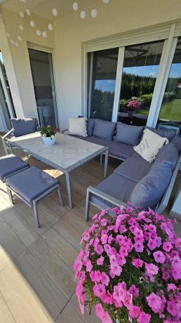 Szare nowoczesne meble ogrodowe - modułowy narożnik 184x239cm i fotel - Sodor Corner XL - Silver