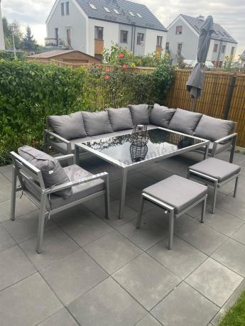 Szare nowoczesne meble ogrodowe - modułowy narożnik 184x239cm i fotel - Sodor Corner XL - Silver