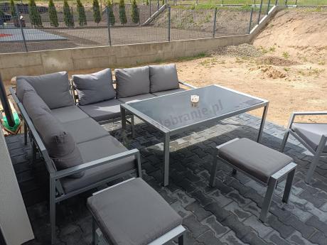 Szare nowoczesne meble ogrodowe - modułowy narożnik 184x239cm i fotel - Sodor Corner XL - Silver