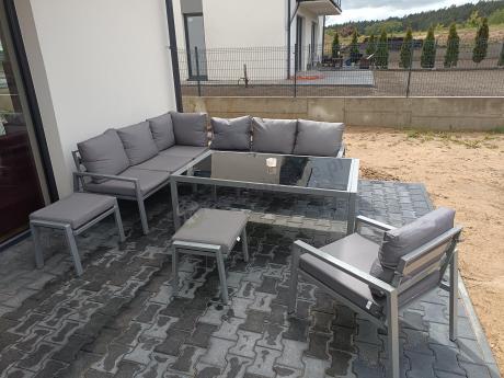 Szare nowoczesne meble ogrodowe - modułowy narożnik 184x239cm i fotel - Sodor Corner XL - Silver