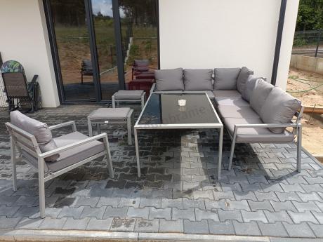 Szare nowoczesne meble ogrodowe - modułowy narożnik 184x239cm i fotel - Sodor Corner XL - Silver