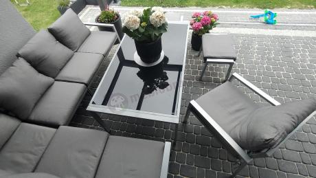 Szare nowoczesne meble ogrodowe - modułowy narożnik 184x239cm i fotel - Sodor Corner XL - Silver