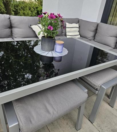 Szare nowoczesne meble ogrodowe - modułowy narożnik 184x239cm i fotel - Sodor Corner XL - Silver