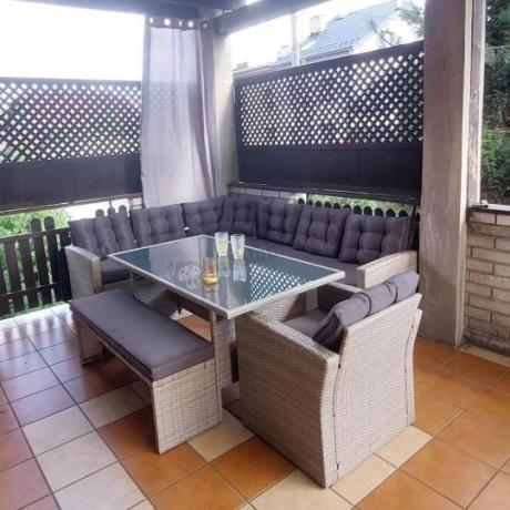 Szary komplet mebli ogrodowych z wysokim stołem Topiano Plus Grey