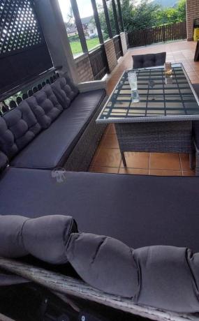 Szary komplet mebli ogrodowych z wysokim stołem Topiano Plus Grey