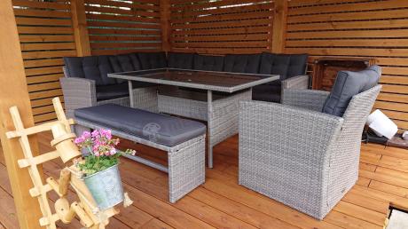 Szary komplet mebli ogrodowych z wysokim stołem Topiano Plus Grey