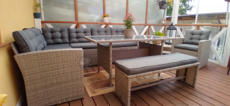 Szary komplet mebli ogrodowych z wysokim stołem Topiano Plus Grey