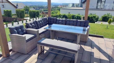 Szary komplet mebli ogrodowych z wysokim stołem Topiano Plus Grey