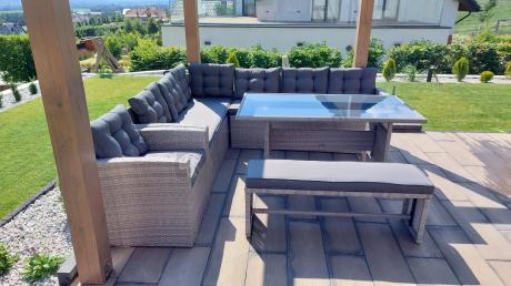 Szary komplet mebli ogrodowych z wysokim stołem Topiano Plus Grey