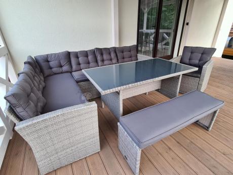 Szary komplet mebli ogrodowych z wysokim stołem Topiano Plus Grey