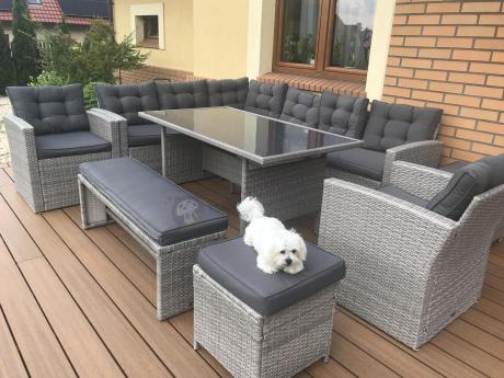 Szary komplet mebli ogrodowych z wysokim stołem Topiano Plus Grey