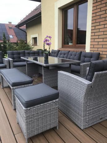 Szary komplet mebli ogrodowych z wysokim stołem Topiano Plus Grey