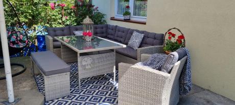 Szary komplet mebli ogrodowych z wysokim stołem Topiano Plus Grey