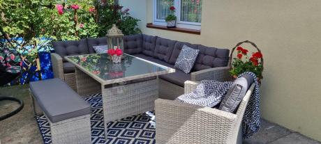 Szary komplet mebli ogrodowych z wysokim stołem Topiano Plus Grey