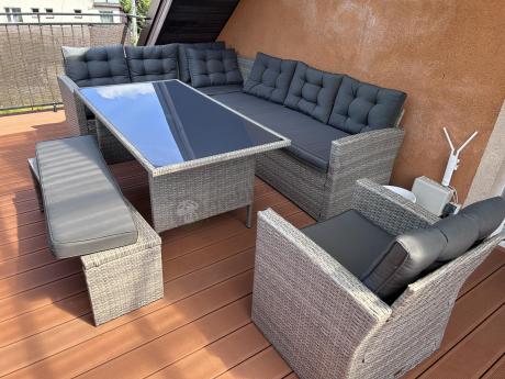 Szary komplet mebli ogrodowych z wysokim stołem Topiano Plus Grey