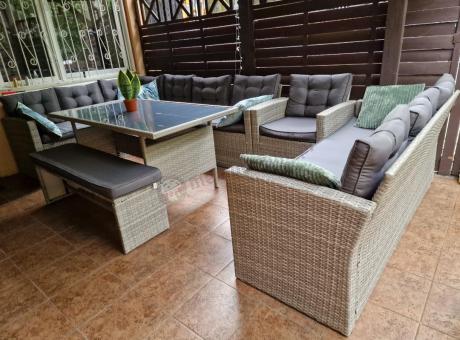 Szary komplet mebli ogrodowych z wysokim stołem Topiano Plus Grey