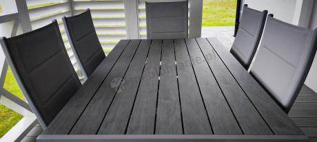 Szary komplet mebli ogrodowych ze stołem obiadowym i składanymi krzesłami - Kanbery Silver 6+1