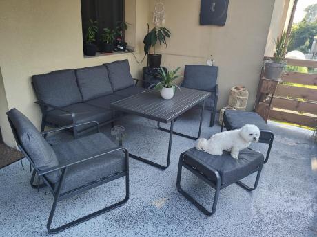 Szary komplet nowoczesnych mebli na taras Ater Dining - Dark Grey