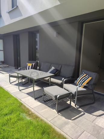 Szary komplet nowoczesnych mebli na taras Ater Dining - Dark Grey