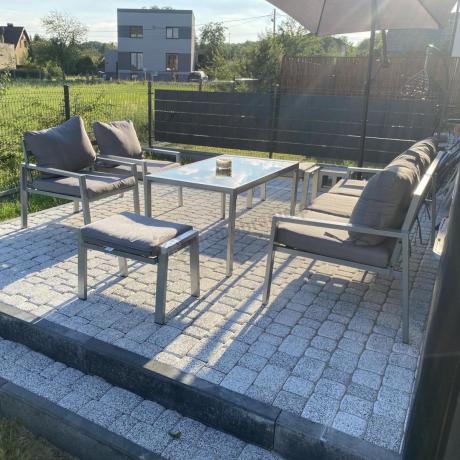 Szary komplet ogrodowy metalowy z sofą 175cm, fotelami i pufami - Sodor Max + pufy - Silver