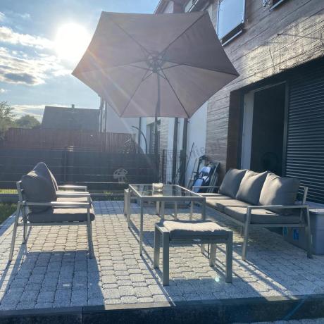 Szary komplet ogrodowy metalowy z sofą 175cm, fotelami i pufami - Sodor Max + pufy - Silver