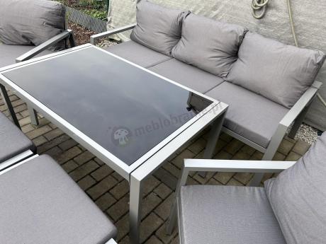 Szary komplet ogrodowy metalowy z sofą 175cm, fotelami i pufami - Sodor Max + pufy - Silver