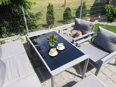 Szary komplet ogrodowy metalowy z sofą 175cm, fotelami i pufami - Sodor Max + pufy - Silver