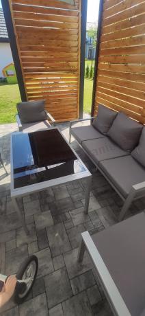 Szary komplet ogrodowy metalowy z sofą 175cm, fotelami i pufami - Sodor Max + pufy - Silver