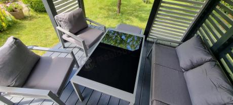 Szary komplet ogrodowy metalowy z sofą 175cm, fotelami i pufami - Sodor Max + pufy - Silver