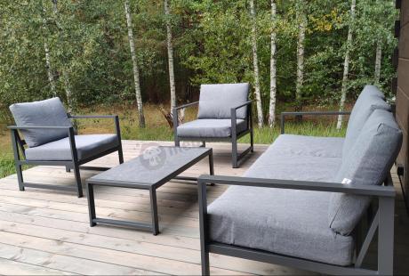 Szary komplet ogrodowy z sofą 199cm i 2 fotelami Vilde Grey