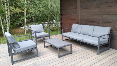 Szary komplet ogrodowy z sofą 199cm i 2 fotelami Vilde Grey