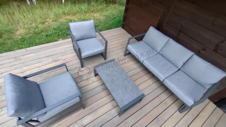 Szary komplet ogrodowy z sofą 199cm i 2 fotelami Vilde Grey