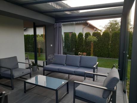 Szary komplet ogrodowy z sofą 199cm i 2 fotelami Vilde Grey