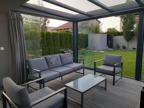 Szary komplet ogrodowy z sofą 199cm i 2 fotelami Vilde Grey