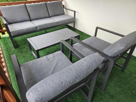 Szary komplet ogrodowy z sofą 199cm i 2 fotelami Vilde Grey