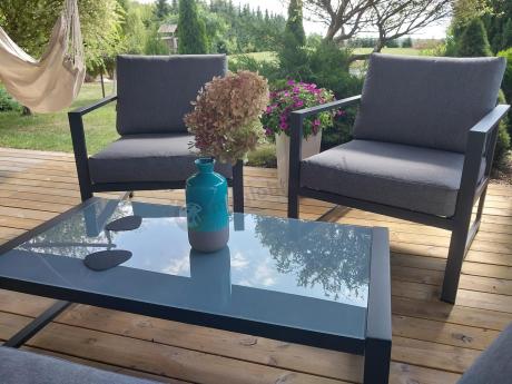 Szary komplet ogrodowy z sofą 199cm i 2 fotelami Vilde Grey